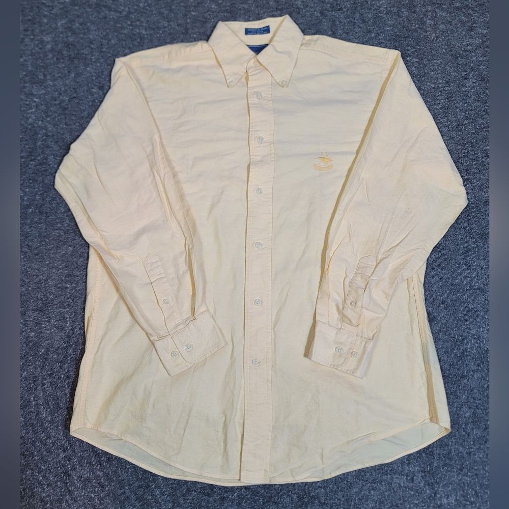 Vintage Façonnable France Button Down Shirt S Yellow Cotton Embroidered Crest